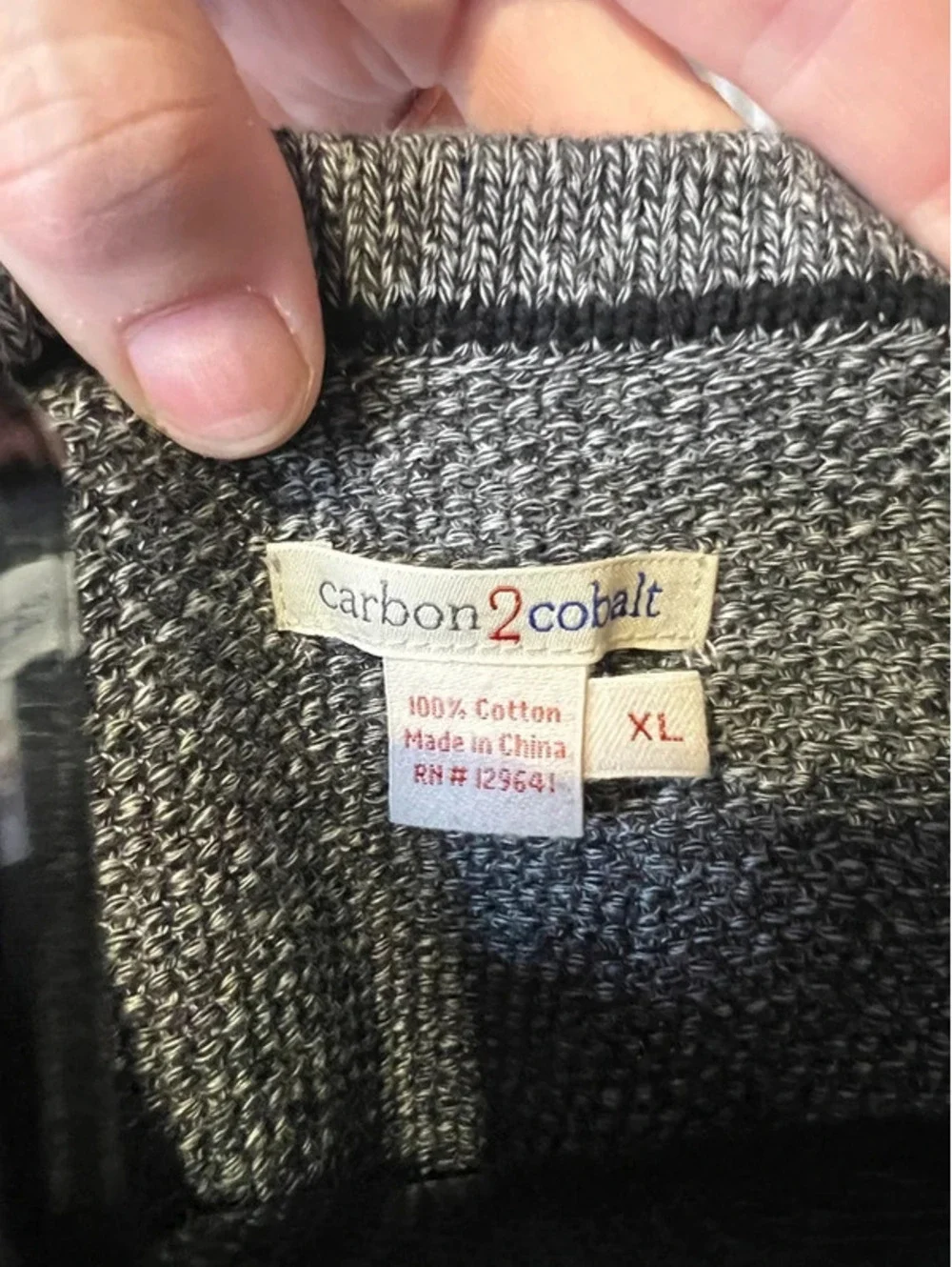 Carbon2Cobalt Men’s XL 100% Cotton Textured Knit V-Neck Sweater – Gray